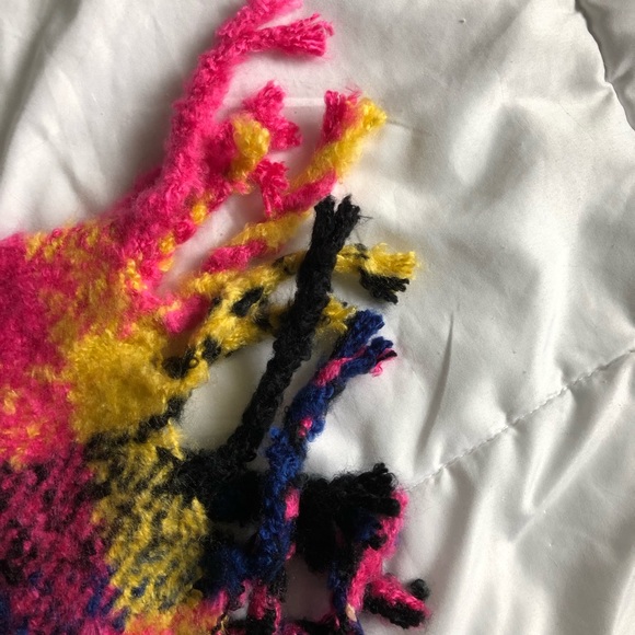 Victoria Secret Fuchsia & Yellow Plush Plaid Scarf - Picture 7 of 10